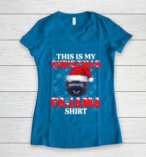 Charlotte Hornets This Is My Christmas Pajama Shirt NBA Women's V-Neck T-Shirt 5