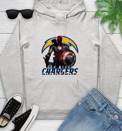NFL Captain America Thor Spider Man Hawkeye Avengers Endgame Football San Diego Chargers Youth Hoodie