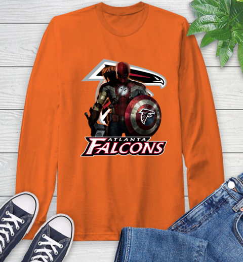 NFL Captain America Thor Spider Man Hawkeye Avengers Endgame Football Atlanta Falcons Long Sleeve T-Shirt 5