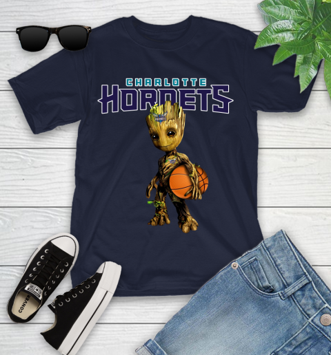 Charlotte Hornets NBA Basketball Groot Marvel Guardians Of The Galaxy Youth T-Shirt 3