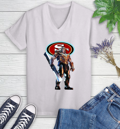 NFL Thanos Gauntlet Avengers Endgame Football San Francisco 49ers Women's V-Neck T-Shirt