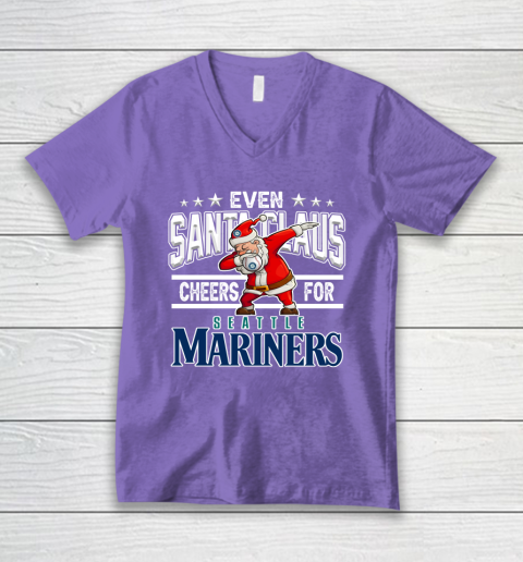 EveSeattle Mariners Even Santa Claus Cheers For Christmas MLB V-Neck T-Shirt 8