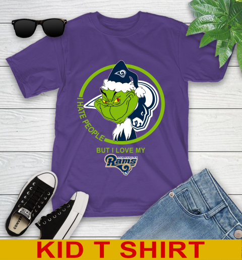 Los Angeles Rams NFL Christmas Grinch I Hate People But I Love My Favorite Football Team Youth T-Shirt 4