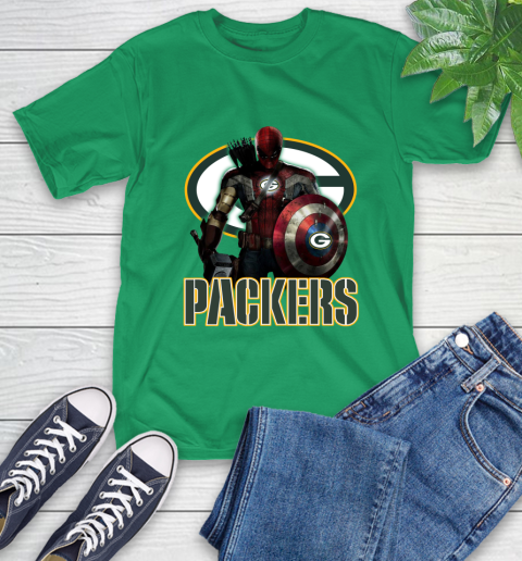 NFL Captain America Thor Spider Man Hawkeye Avengers Endgame Football Green Bay Packers T-Shirt 7