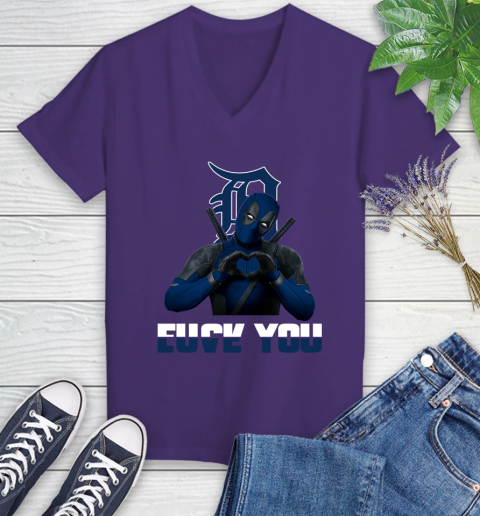 MLB Detroit Tigers Deadpool Love You Fuck You Baseball Sports Women's V-Neck T-Shirt 3