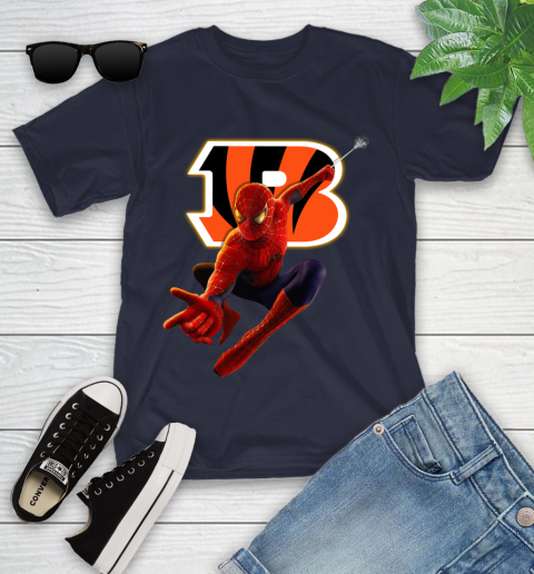 NFL Spider Man Avengers Endgame Football Cincinnati Bengals Youth T-Shirt 3