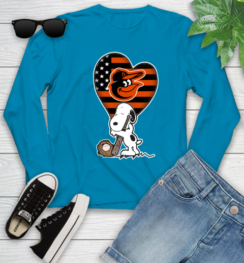 Baltimore Orioles MLB Baseball The Peanuts Movie Adorable Snoopy Youth Long Sleeve 7