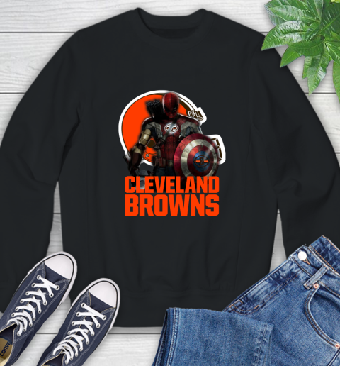 NFL Captain America Thor Spider Man Hawkeye Avengers Endgame Football Cleveland Browns Sweatshirt 2