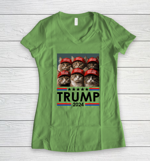 Donald Trump Make Cats Safe Again 2024 Debate Funny Women's V-Neck T-Shirt 4