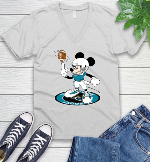 NFL Football Jacksonville Jaguars Cheerful Mickey Disney Shirt V-Neck T-Shirt 2