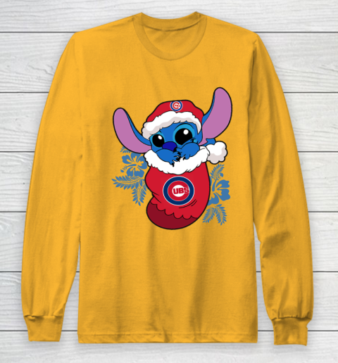 Chicago Cubs Christmas Stitch In The Sock Funny Disney MLB Long Sleeve T-Shirt 3
