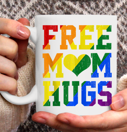Nurse Shirt Vintage Free Mom Hugs Rainbow Heart LGBT Pride Month 2020 Shirt Ceramic Mug 11oz