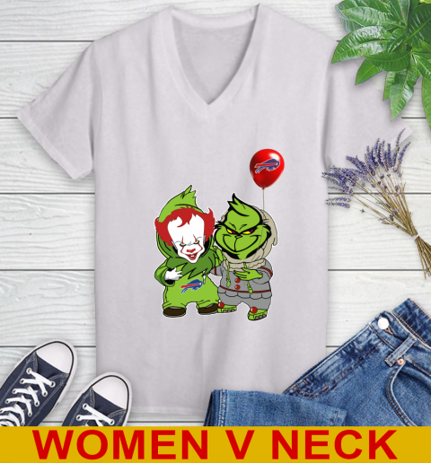 Buffalo Bills Baby Pennywise Grinch Christmas NFL Football Women's V-Neck T-Shirt