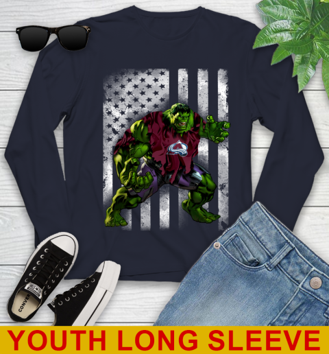Colorado Avalanche Hulk Marvel Avengers NHL Hockey American Flag Youth Long Sleeve 2
