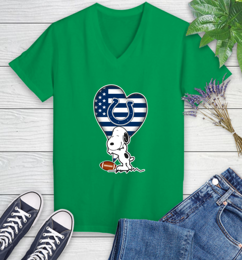 Indianapolis Colts NFL Football The Peanuts Movie Adorable Snoopy Women's V-Neck T-Shirt 5