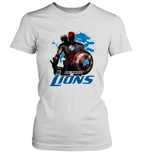 NFL Captain America Thor Spider Man Hawkeye Avengers Endgame Football Detroit Lions Women's T-Shirt