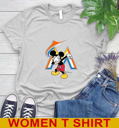 Miami Marlins MLB Baseball Dabbing Mickey Disney Sports Women's T-Shirt