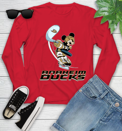 NHL Hockey Anaheim Ducks Cheerful Mickey Mouse Shirt Youth Long Sleeve 11