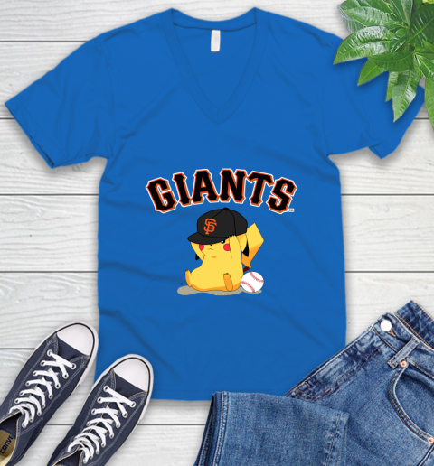 MLB Pikachu Baseball Sports San Francisco Giants V-Neck T-Shirt 6