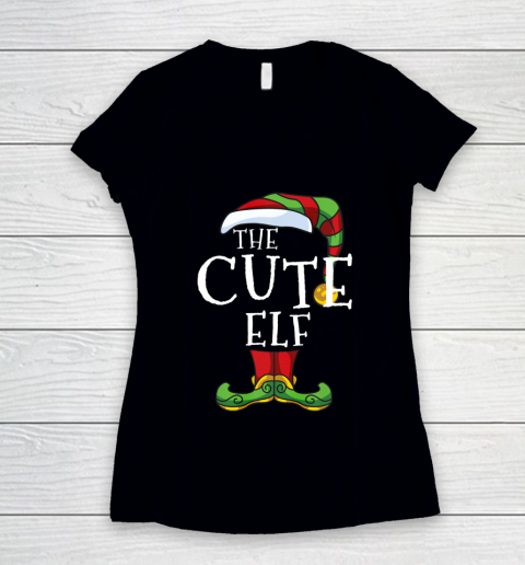 Cute Elf Family Matching Christmas Group Funny Gift Pajama Women's V-Neck T-Shirt