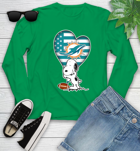 Miami Dolphins NFL Football The Peanuts Movie Adorable Snoopy Youth Long Sleeve 6