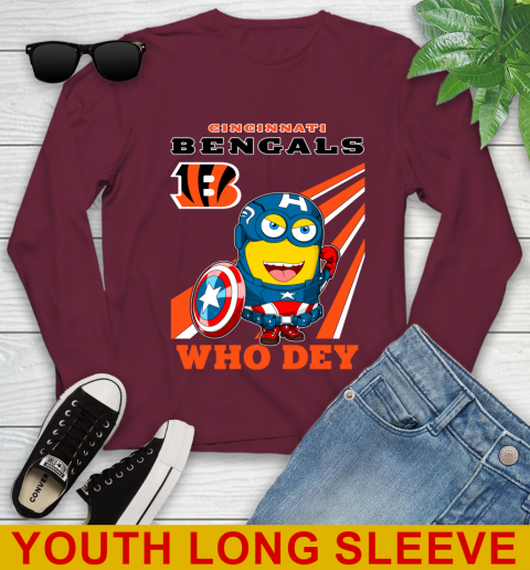 NFL Football Cincinnati Bengals Captain America Marvel Avengers Minion Shirt Youth Long Sleeve 6