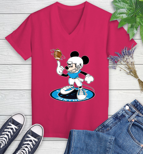 NFL Football Carolina Panthers Cheerful Mickey Disney Shirt Women's V-Neck T-Shirt 8