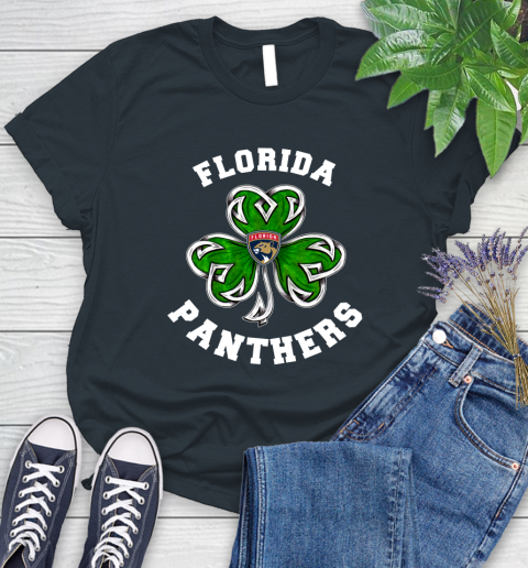 NHL Florida Panthers Three Leaf Clover St Patrick's Day Hockey Sports Women's T-Shirt 8