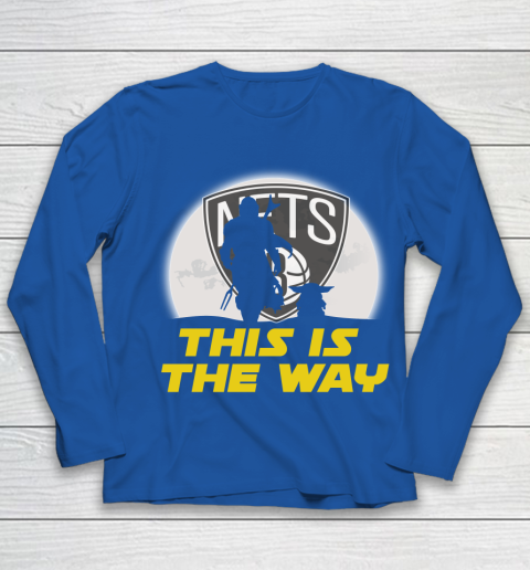 Brooklyn Nets NBA Basketball Star Wars Yoda And Mandalorian This Is The Way Youth Long Sleeve 7