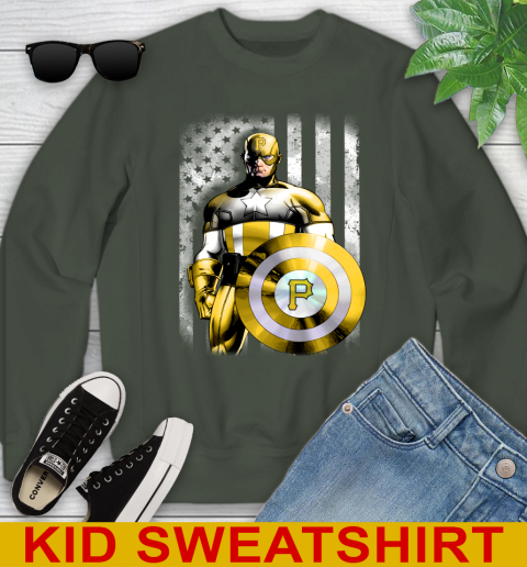 Pittsburgh Pirates MLB Baseball Captain America Marvel Avengers American Flag Shirt Youth Sweatshirt 8