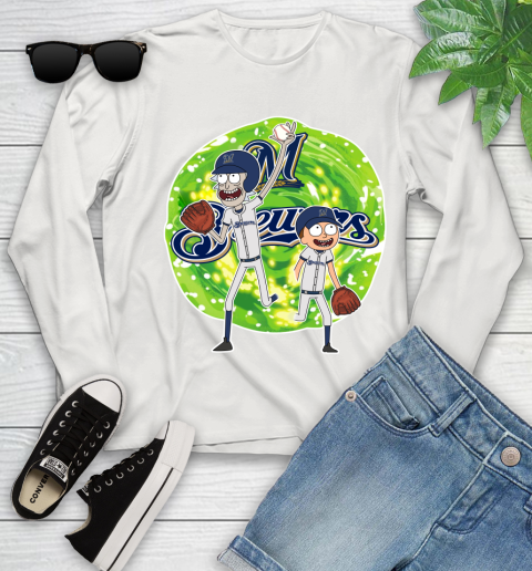 MLB Milwaukee Brewers Rick And Morty Baseball Sports Youth Long Sleeve 12