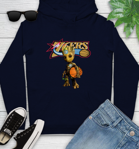 Philadelphia 76ers NBA Basketball Groot Marvel Guardians Of The Galaxy Youth Hoodie 4