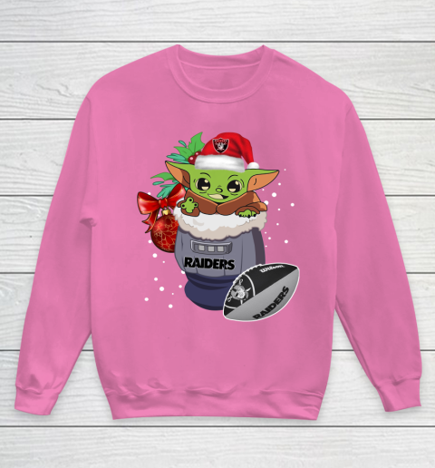 Oakland Raiders Christmas Baby Yoda Star Wars Funny Happy NFL Youth Sweatshirt 7