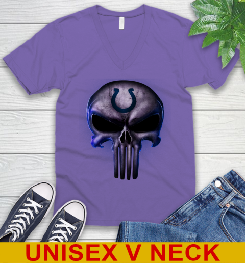 Indianapolis Colts NFL Football Punisher Skull Sports V-Neck T-Shirt 8