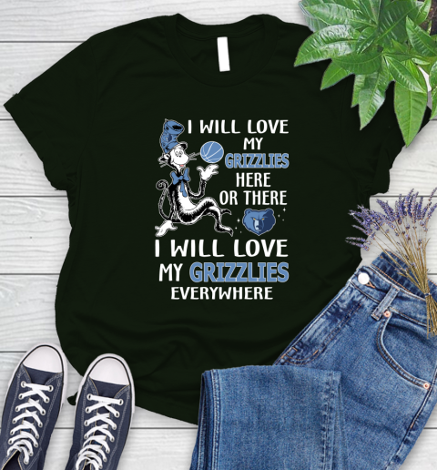 NBA Basketball Memphis Grizzlies I Will Love My Grizzlies Everywhere Dr Seuss Shirt Women's T-Shirt 5