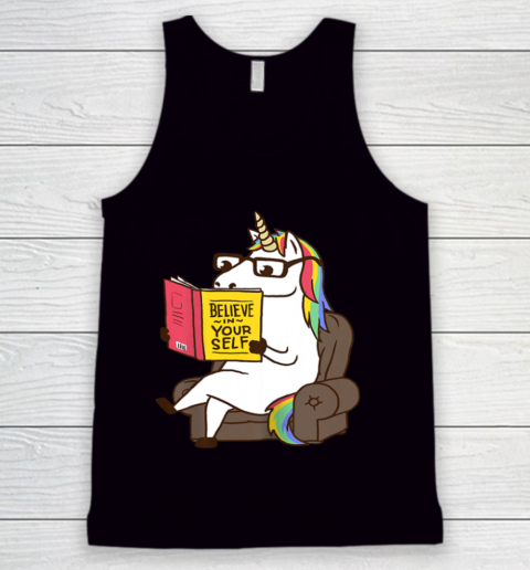 Unicorn Shirt Believe in Yourself Motivational Book Lover Tank Top