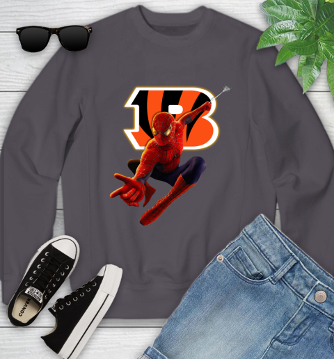 NFL Spider Man Avengers Endgame Football Cincinnati Bengals Youth Sweatshirt 7 NFL Spider Man Avengers Endgame Football Cincinnati Bengals Youth Sweatshirt - Image 7