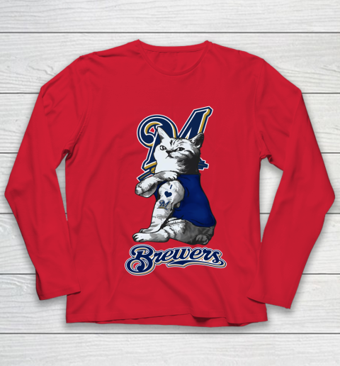 MLB Baseball My Cat Loves Milwaukee Brewers Youth Long Sleeve 8