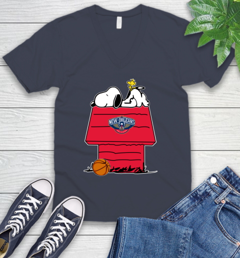 New Orleans Pelicans NBA Basketball Snoopy Woodstock The Peanuts Movie V-Neck T-Shirt 9