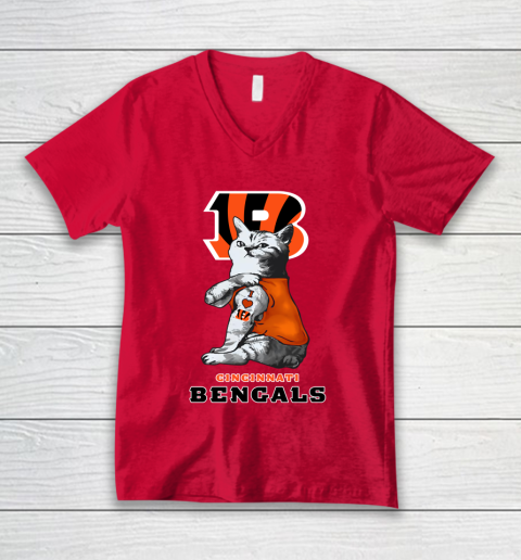 NFL Football My Cat Loves Cincinnati Bengals V-Neck T-Shirt 6