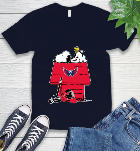 Washington Capitals NHL Hockey Snoopy Woodstock The Peanuts Movie V-Neck T-Shirt 3