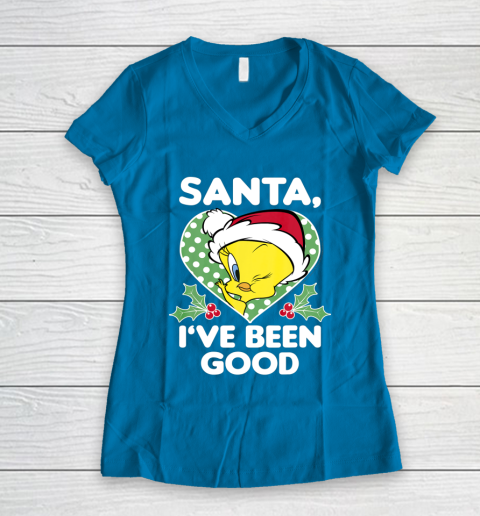 Looney Tunes Christmas Tweety Bird Santa I ve Been Good Women's V-Neck T-Shirt 5