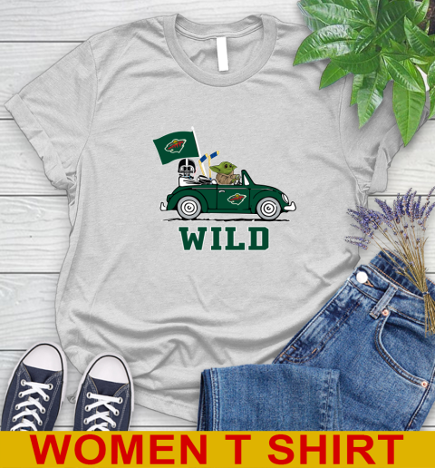 NHL Hockey Minnesota Wild Darth Vader Baby Yoda Driving Star Wars Shirt Women's T-Shirt