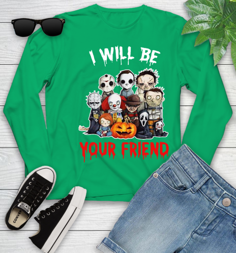 Halloween Horror Movie Characters Chibi I Will Be Your Friend Youth Long Sleeve 4