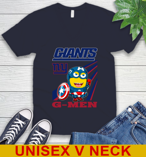 NFL Football New York Giants Captain America Marvel Avengers Minion Shirt V-Neck T-Shirt 2