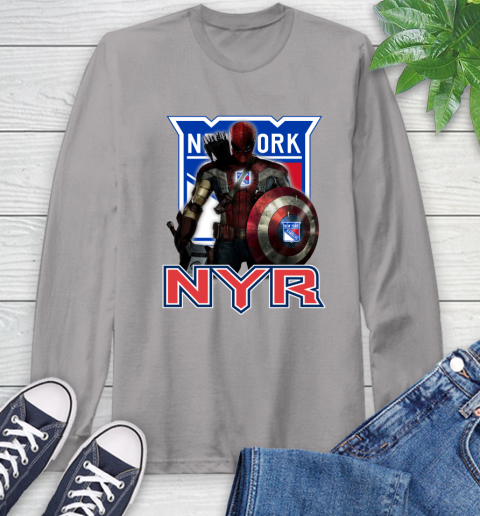 NHL Captain America Thor Spider Man Hawkeye Avengers Endgame Hockey New York Rangers Long Sleeve T-Shirt 6