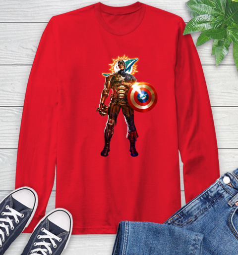NFL Captain America Marvel Avengers Endgame Football Sports Miami Dolphins Long Sleeve T-Shirt 10