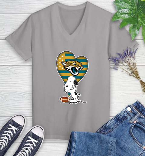 Jacksonville Jaguars NFL Football The Peanuts Movie Adorable Snoopy Women's V-Neck T-Shirt 4