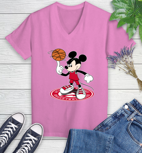 NBA Basketball Atlanta Hawks Cheerful Mickey Disney Shirt Women's V-Neck T-Shirt 12
