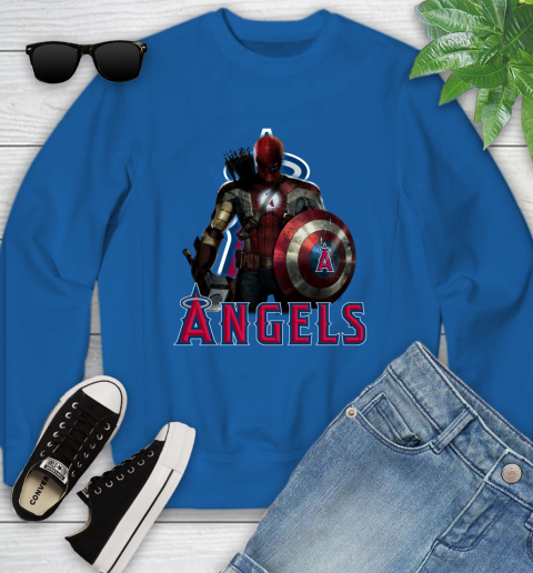 MLB Captain America Thor Spider Man Hawkeye Avengers Endgame Baseball Los Angeles Angels Youth Sweatshirt 8